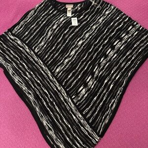 Chico's Black & White Striped Boatneck Poncho FREE SHIPPING!